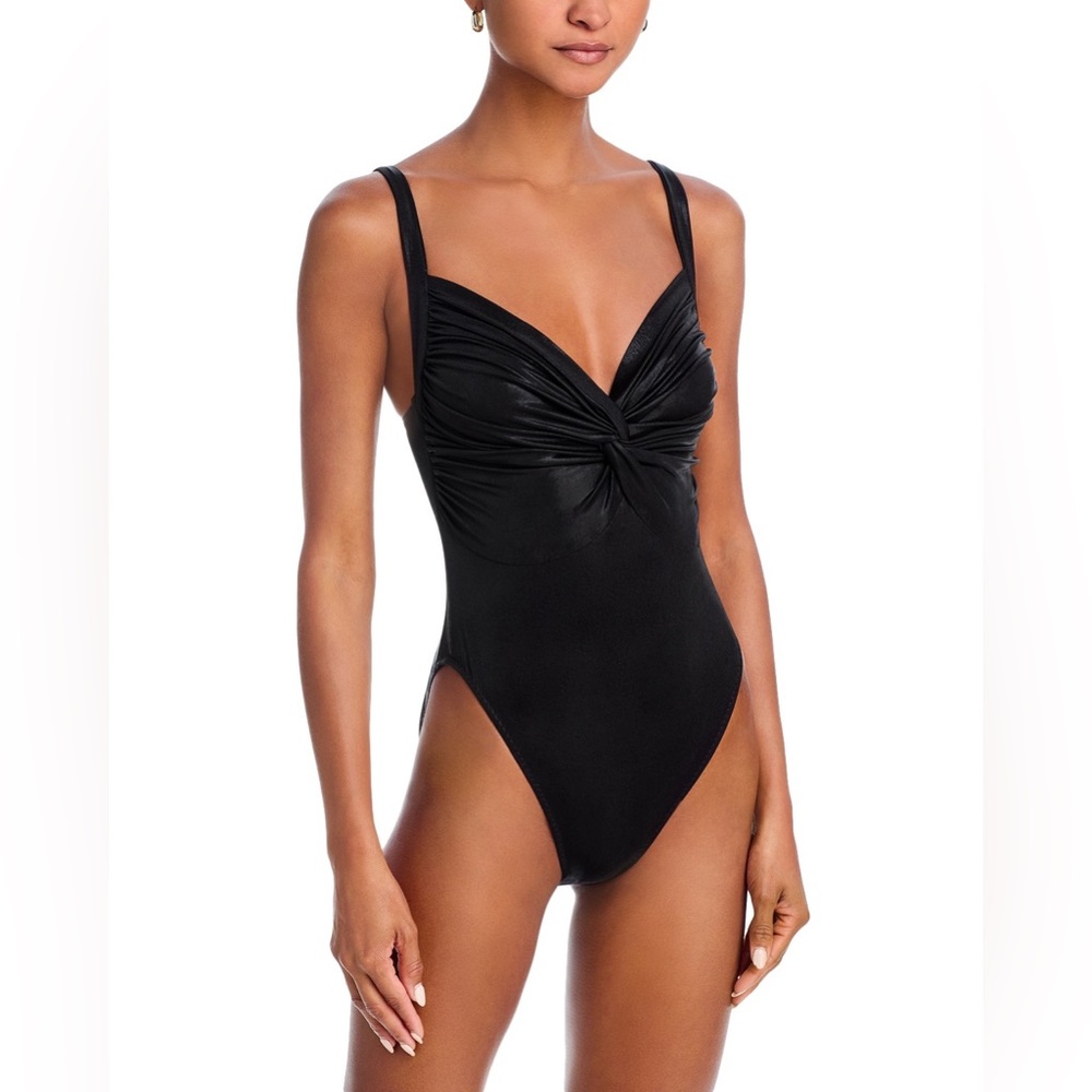 Norma Kamali Twist One Piece Swimsuit Black Medium Full Coverage Pull On NWT